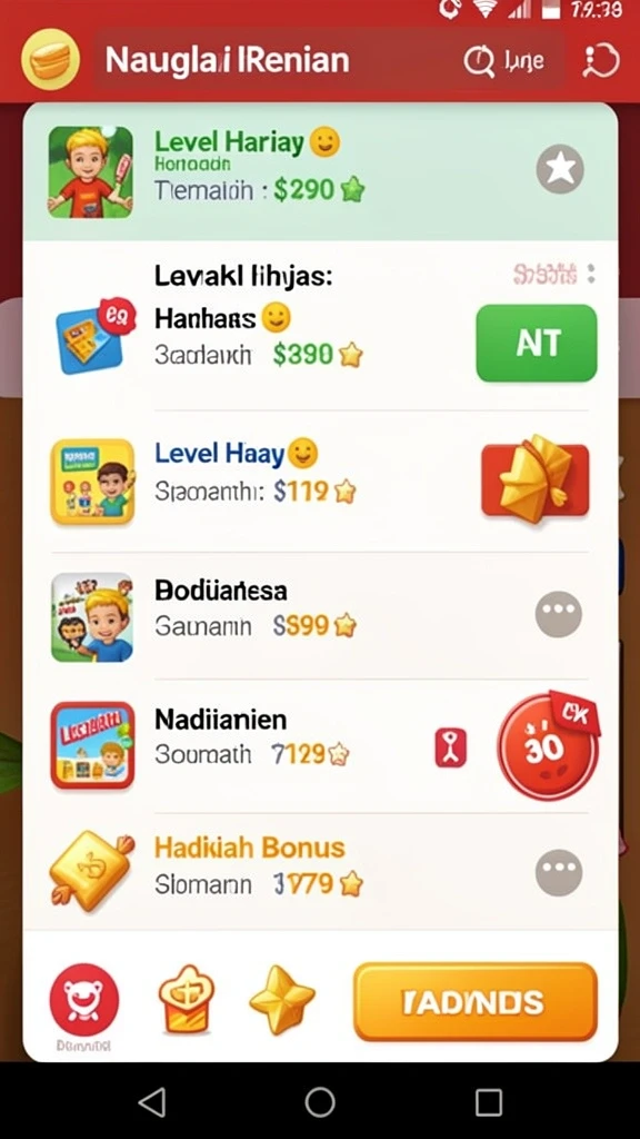 Menu permainan yang mudah dinavigasi dan user-friendly.